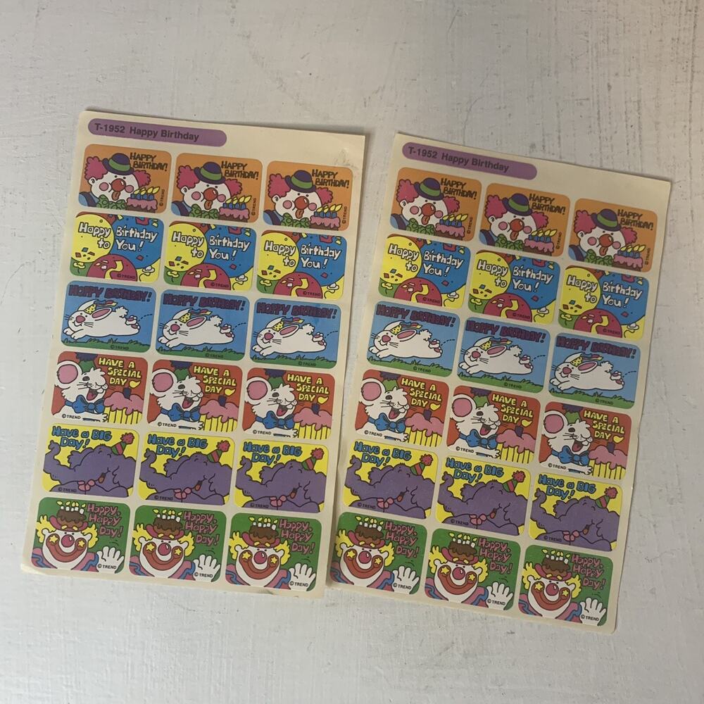 VTG Trend 1980s Happy Birthday Stickers 2 Full Sheets 80s T-1952